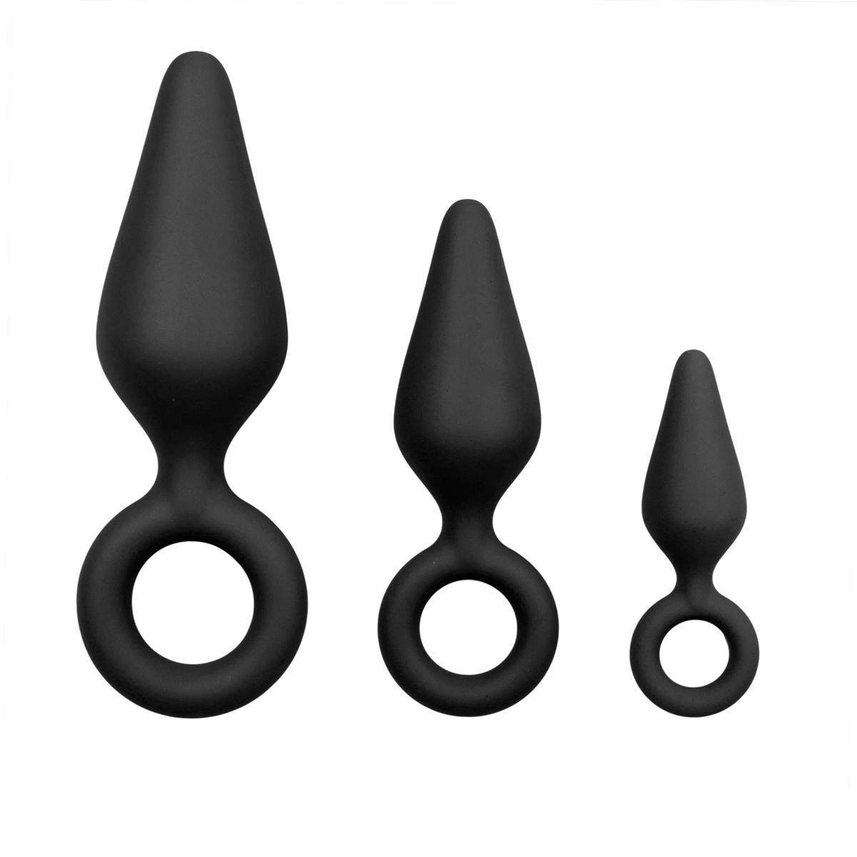 1625142726.ET213BLK Zwarte buttplugs met trekring - setje - Afbeelding 1