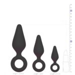 Zwarte buttplugs met trekring - setje - Afbeelding 5