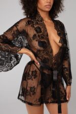 Christine - Kanten Kimono Graceful - Zwart - Afbeelding 6