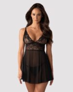 Obsessive - Idillia Babydoll en String - Zwart - Afbeelding 3